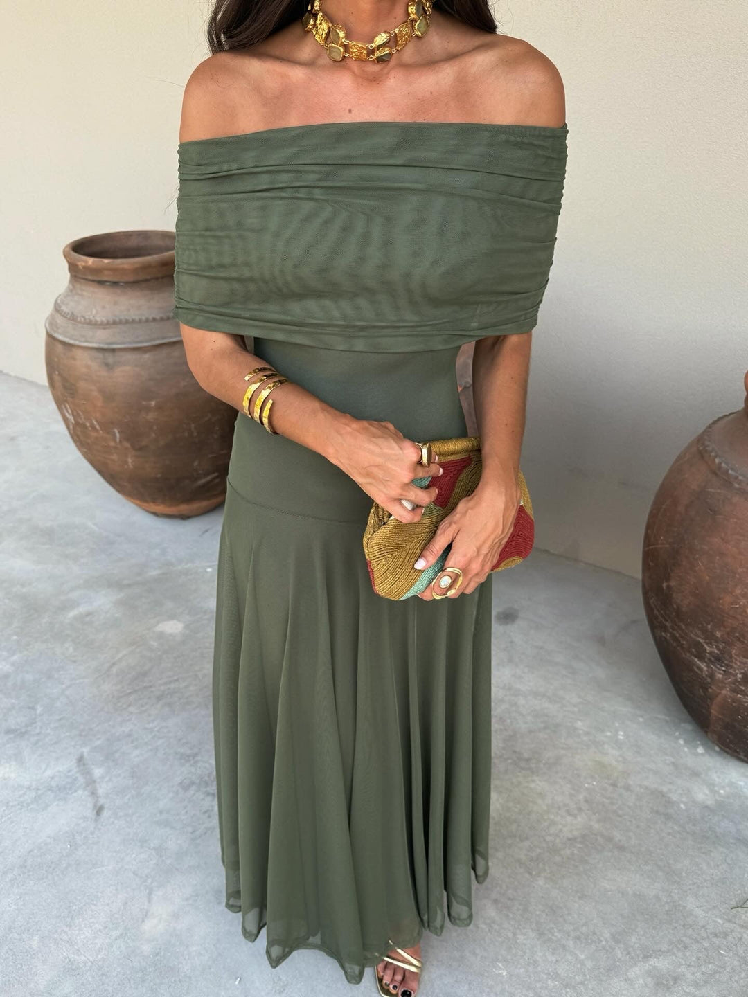 Sofía | Vestido Largo Escote Drapeado
