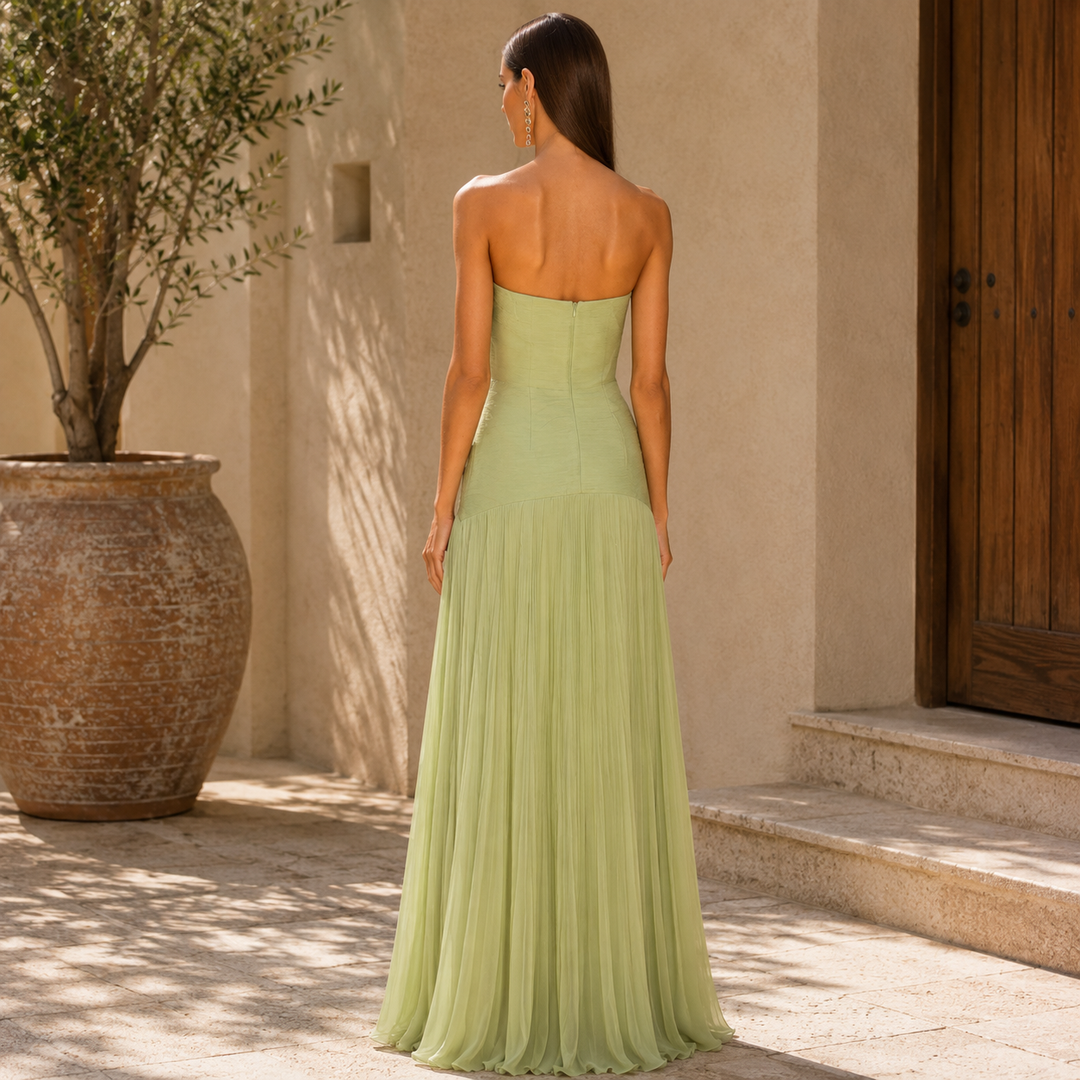 Elena | Vestido Plisado Hombros Descubiertos