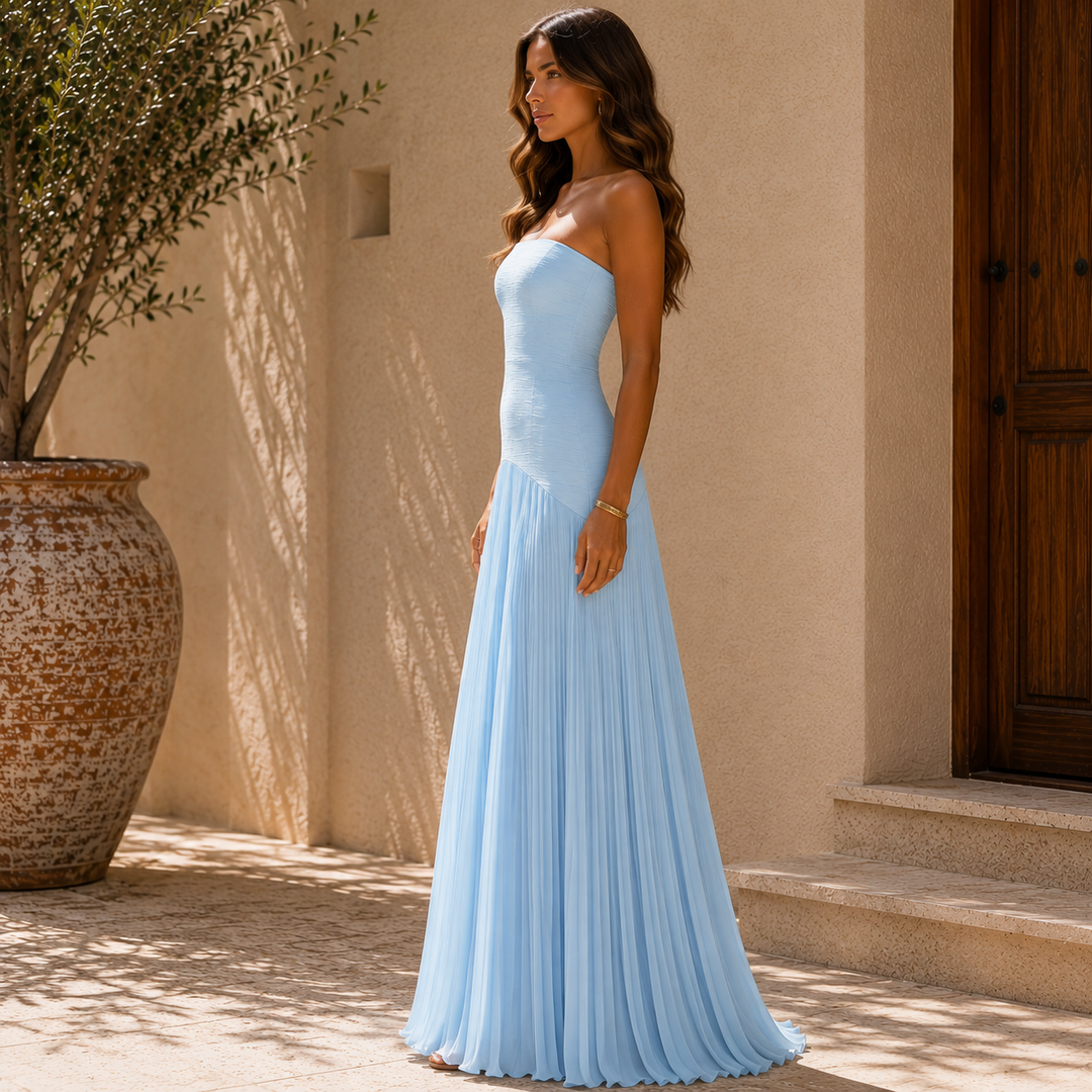 Elena | Vestido Plisado Hombros Descubiertos