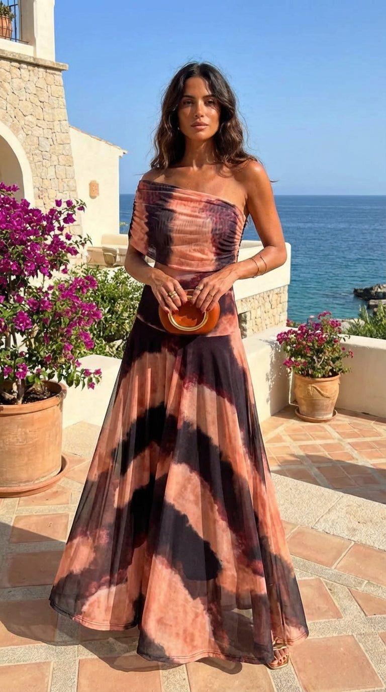 Julia | Vestido Estampado Naranja Marrón