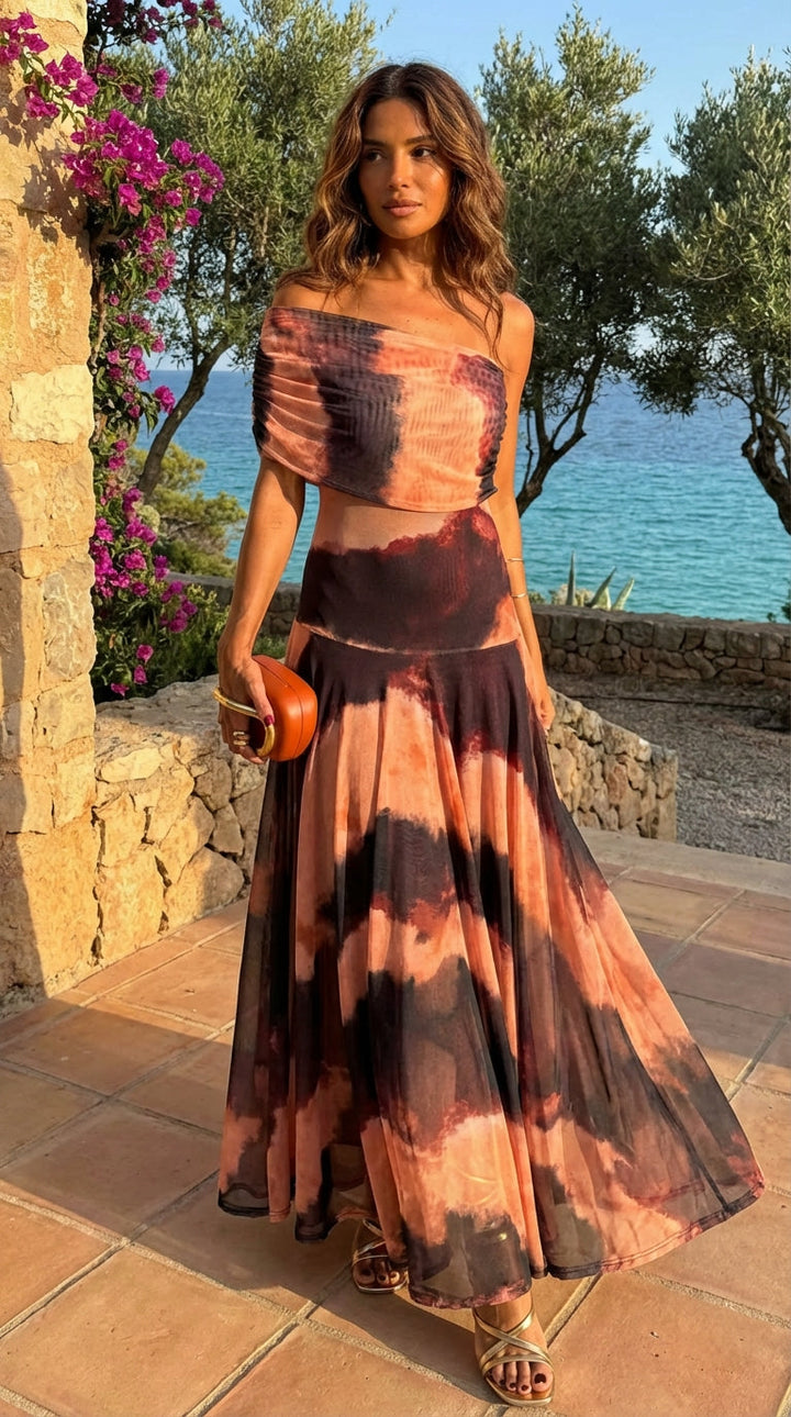 Julia | Vestido Estampado Naranja Marrón
