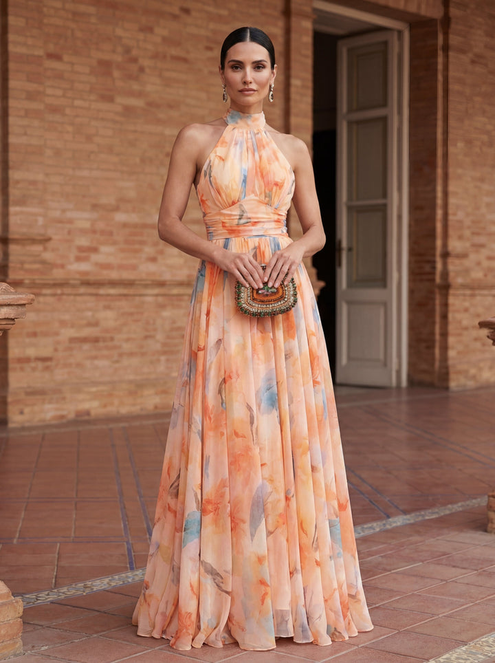 Rosa | Vestido Halter Estampado Acuarela