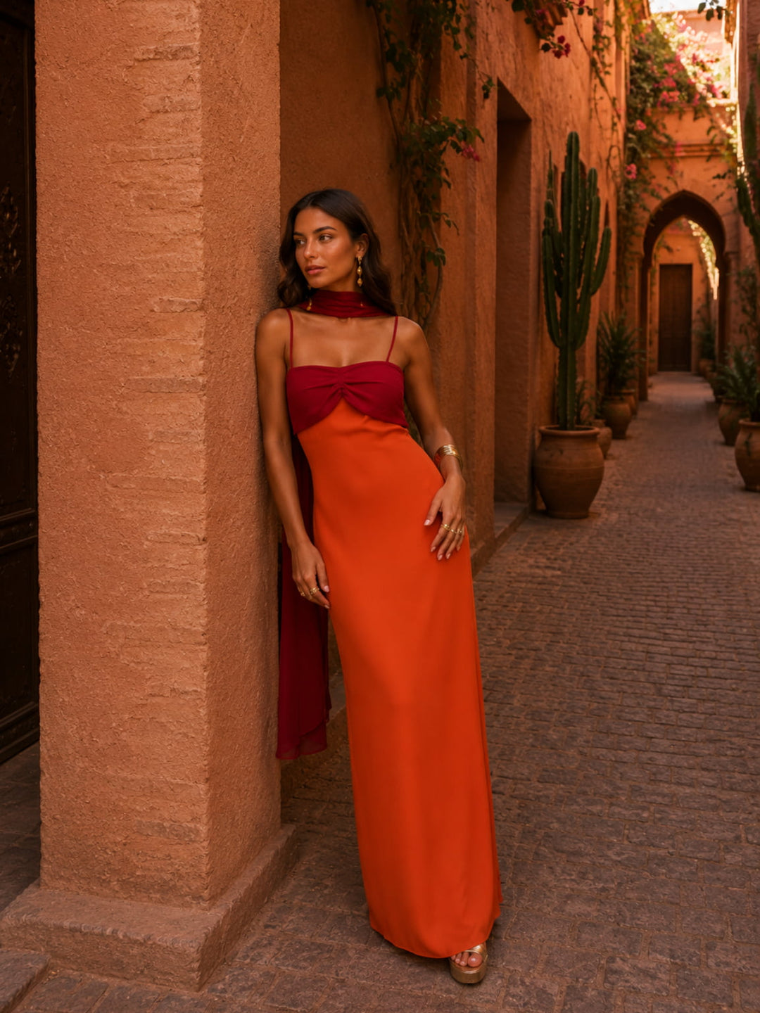Laura | Vestido Largo Drapeado Bicolor