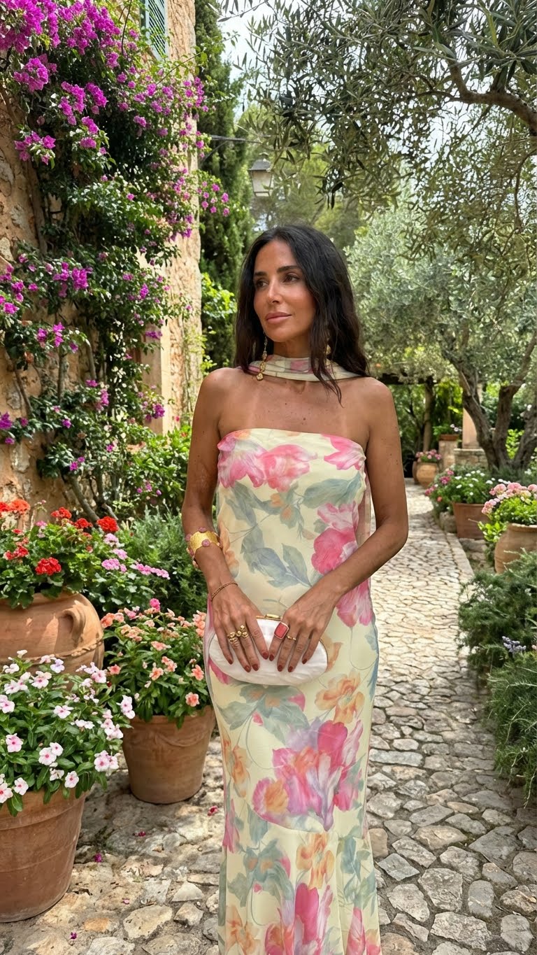Luna | Vestido Strapless Floral Acuarela