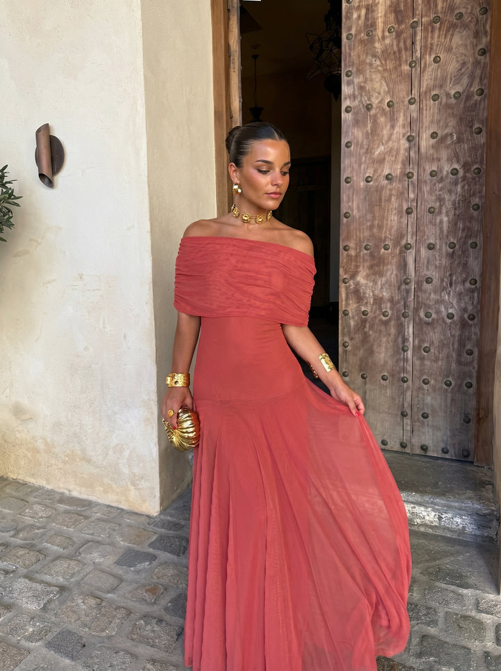 Sofía | Vestido Largo Escote Drapeado