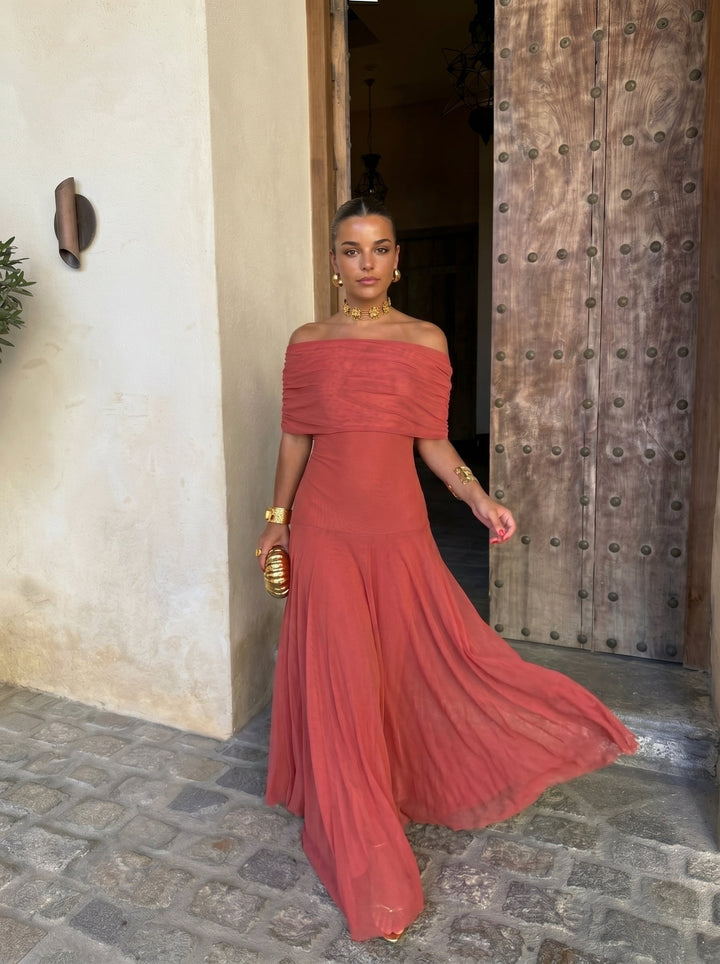 Sofía | Vestido Largo Escote Drapeado