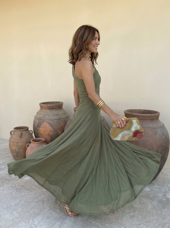 Sofía | Vestido Largo Escote Drapeado