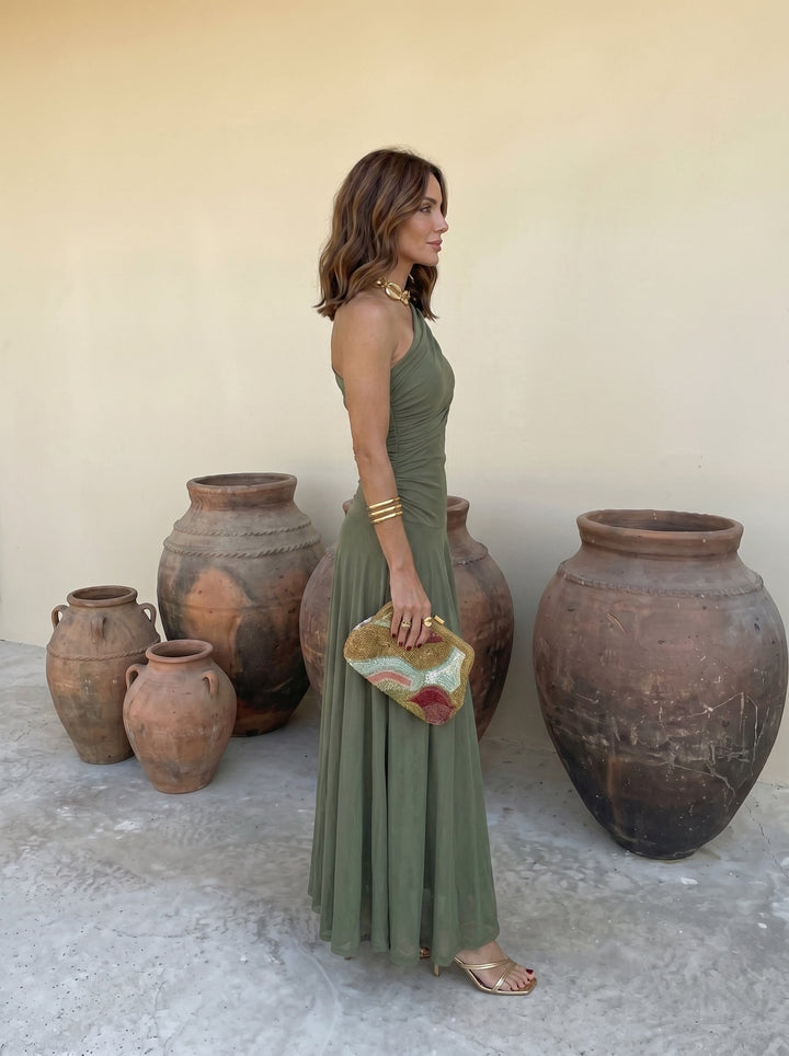 Sofía | Vestido Largo Escote Drapeado
