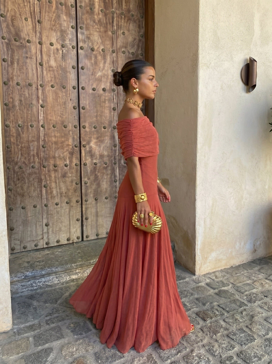 Sofía | Vestido Largo Escote Drapeado